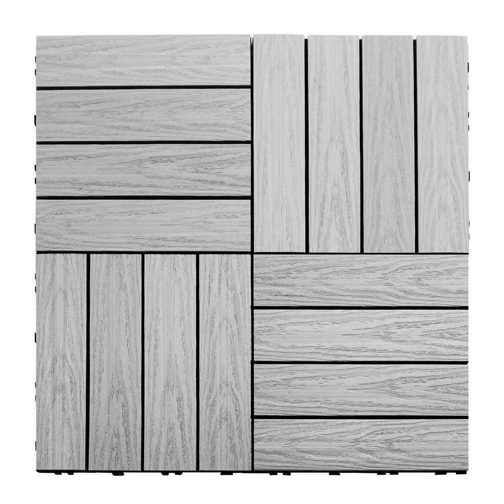 NewTechWood UltraShield Naturale 1 ft. x 1 ft. Quick Deck Outdoor Composite Deck Tile Sample in Icelandic Smoke White US-QD-ZX-SW-S