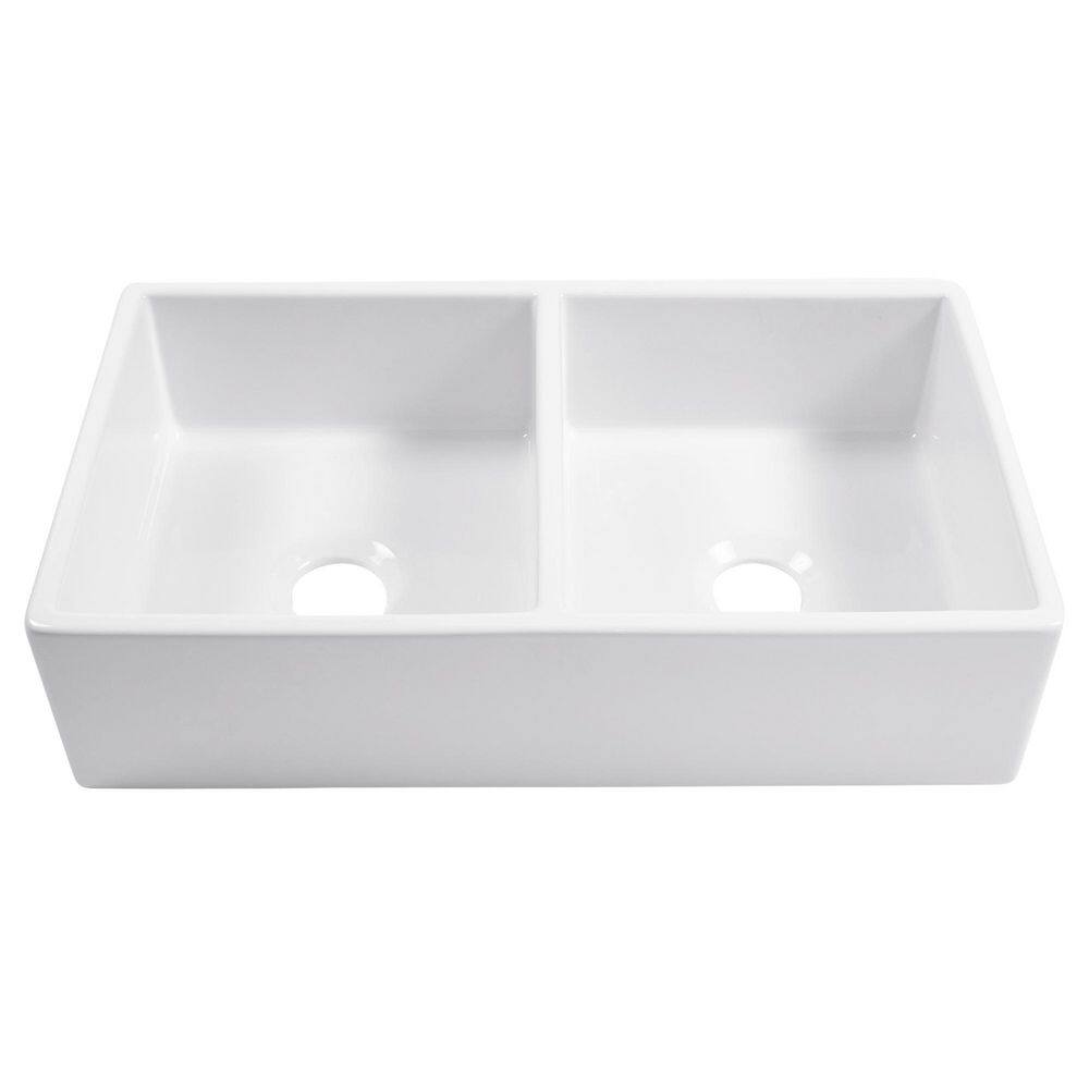 SINKOLOGY Turner 33 in. Farmhouse Double Bowl Crisp White Fireclay Kitchen Sink SK405-33FC