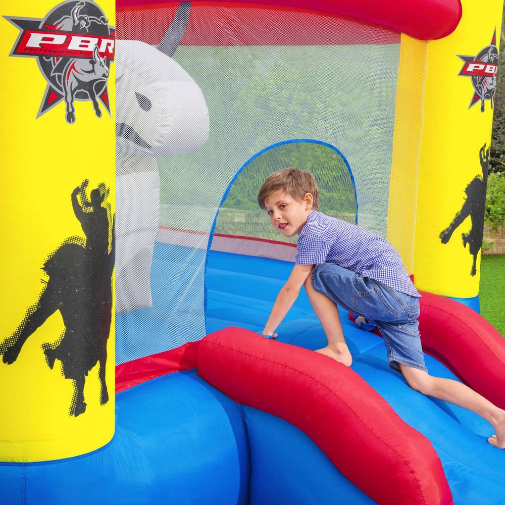 Bestway Brave the Bull Multicolor PVC Indoor or Outdoor Inflatable Bounce House with Air Blower 53401E-BW