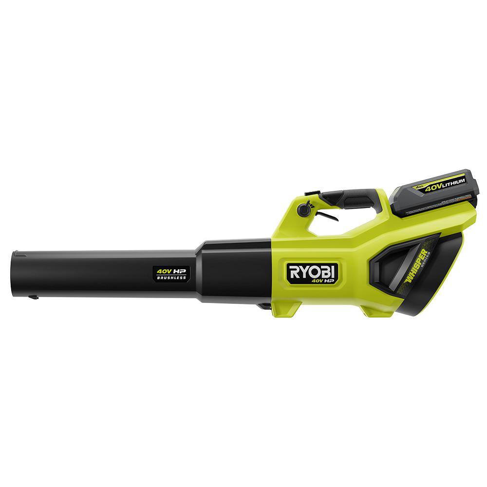 RYOBI 40V HP Brushless Whisper Series Cordless 730 CFM 190 MPH Blower and VacuumMulcher with (2) 4.0 Ah Batteries and Charger RY404100-RY40405BTL