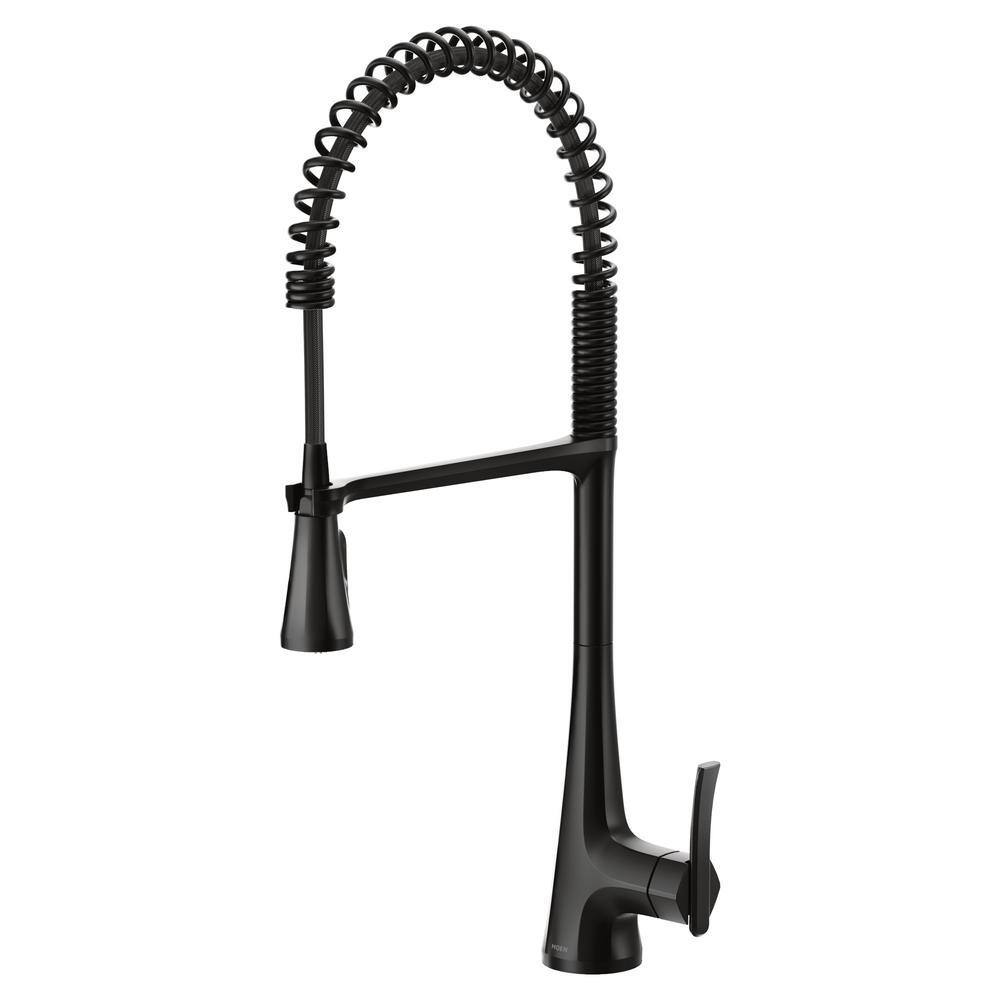 MOEN Sinema Single-Handle Pre-Rinse Spring Pulldown Sprayer Kitchen Faucet with Power Clean in Matte Black S5235BL