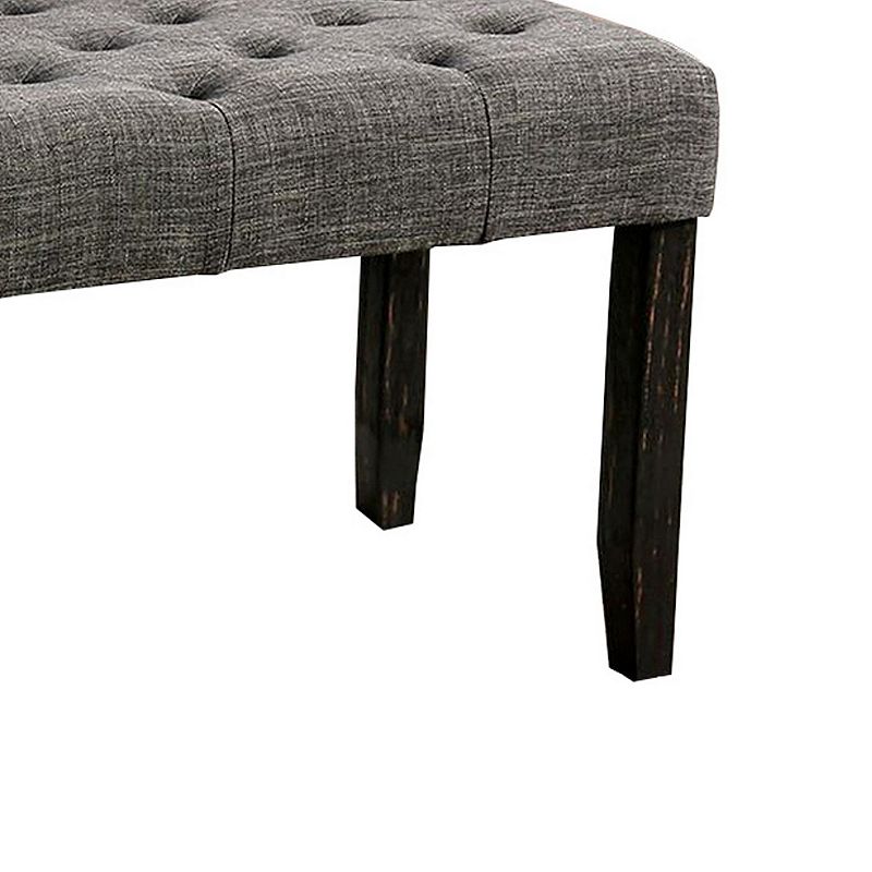 48 Inches Bench with Button Tufted Seat and Chamfered Legs， Gray