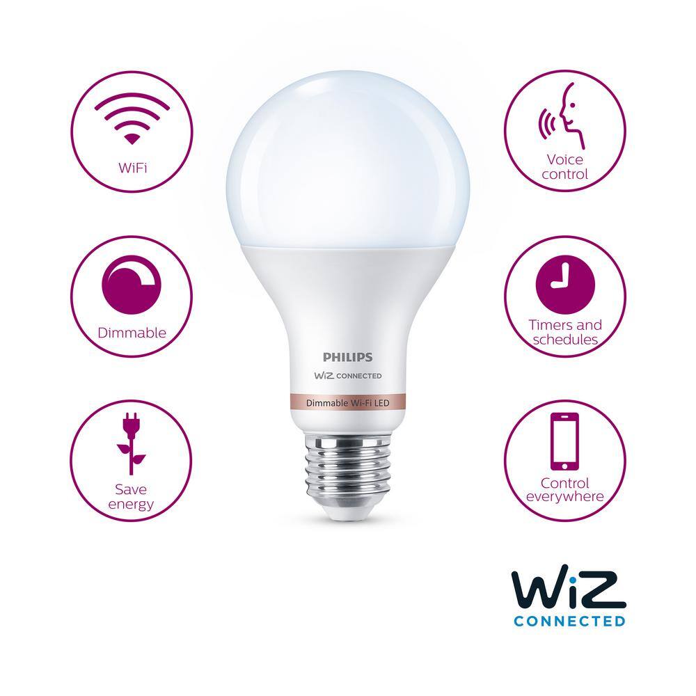 Philips 100-Watt Equivalent A21 LED Smart Wi-Fi Light Bulb Daylight (5000K) powered by WiZ with Bluetooth (1-Pack) 562389