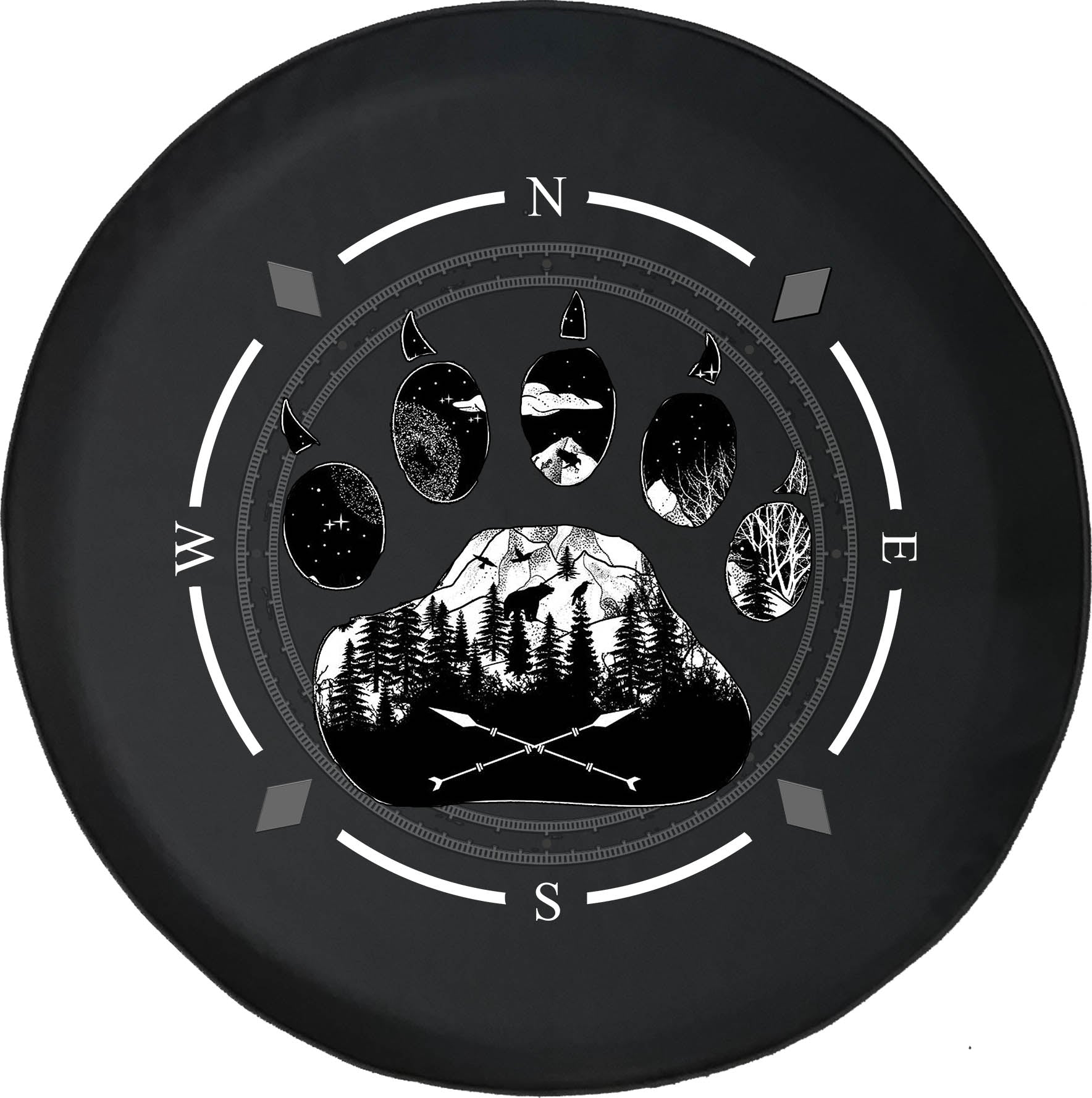 Spare Tire Cover Compass Bear Paw Print Mountain Wheel Covers Fit for SUV accessories Trailer RV Accessories and Many Vehicles