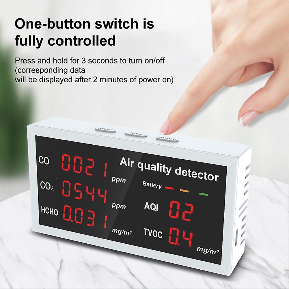 5 In 1 Multifunctional Detector Led Display Co Co2 Hcho Tvoc Aqi Monitoring Home Desktop High Precisions Quick Detect Air Quality Detector Home Indoor