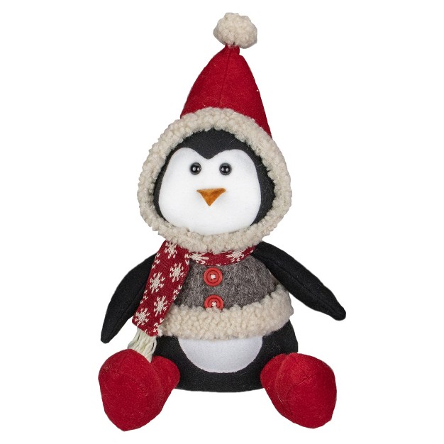 Northlight 15 inch Red White And Gray Sitting Winter Penguin Christmas Tabletop Decoration