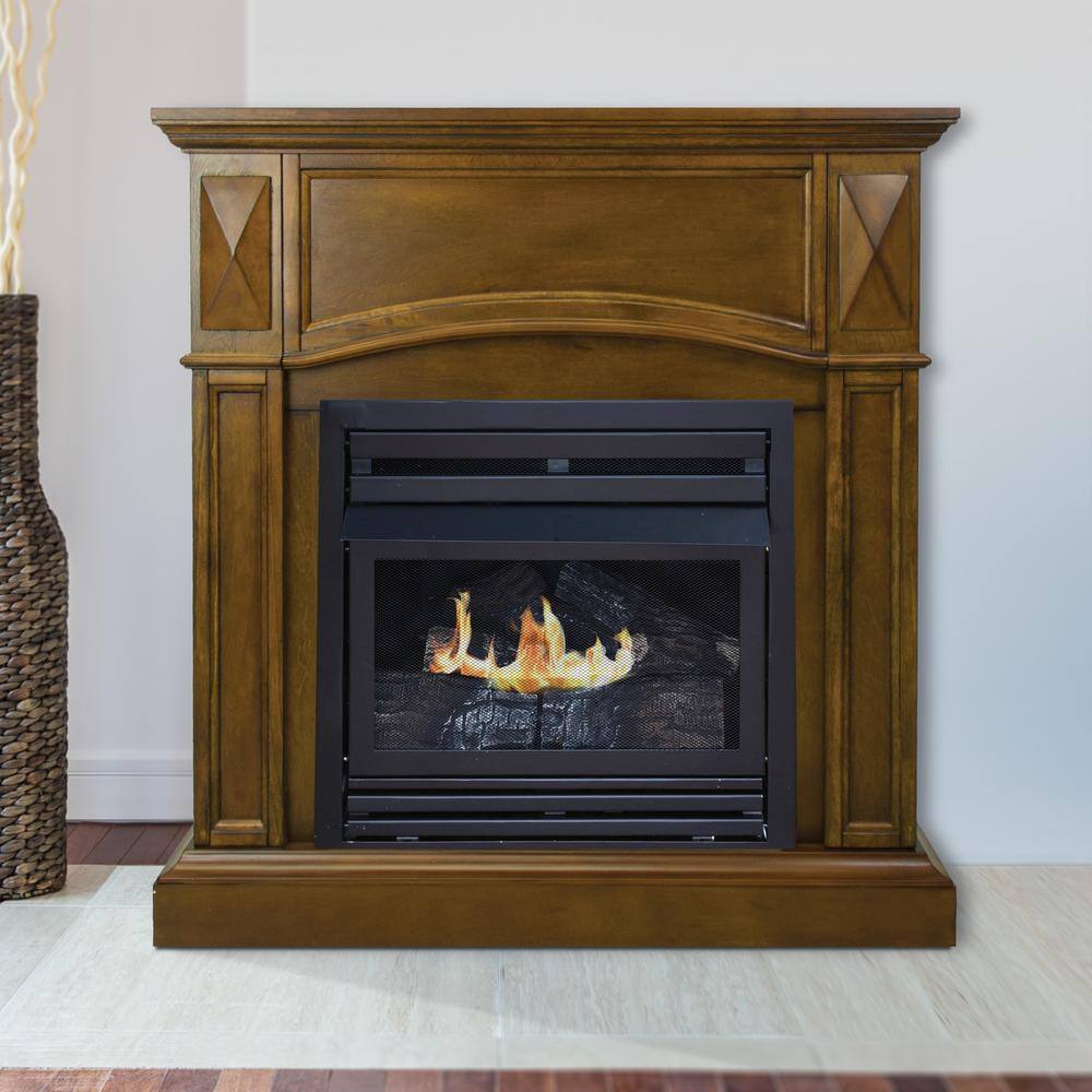 Pleasant Hearth 20000 BTU 36 in. Compact Convertible Ventless Natural Gas Fireplace in Heritage VFF-PH20NG