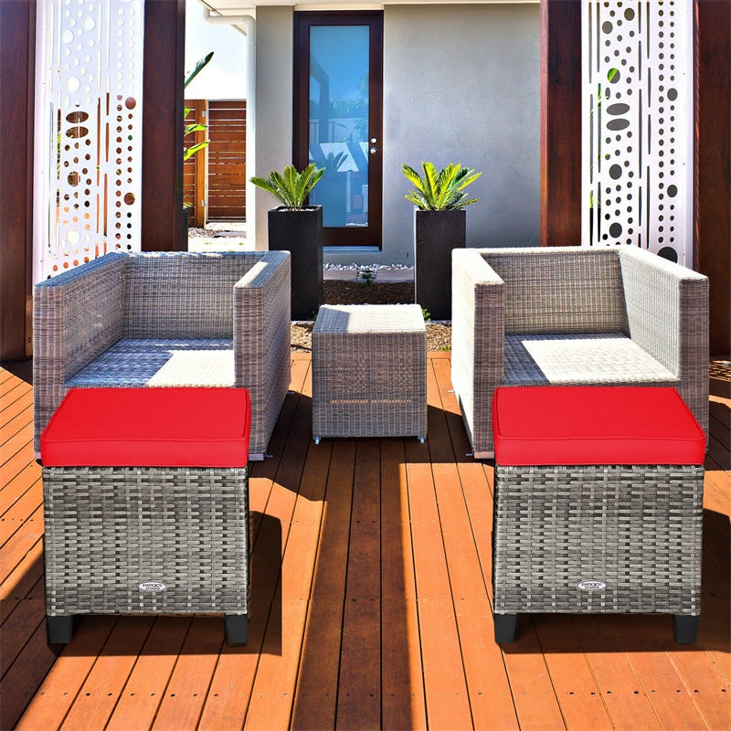 2 Pieces Wicker Patio Ottomans Outdoor Rattan Footstools with Removable Cushions