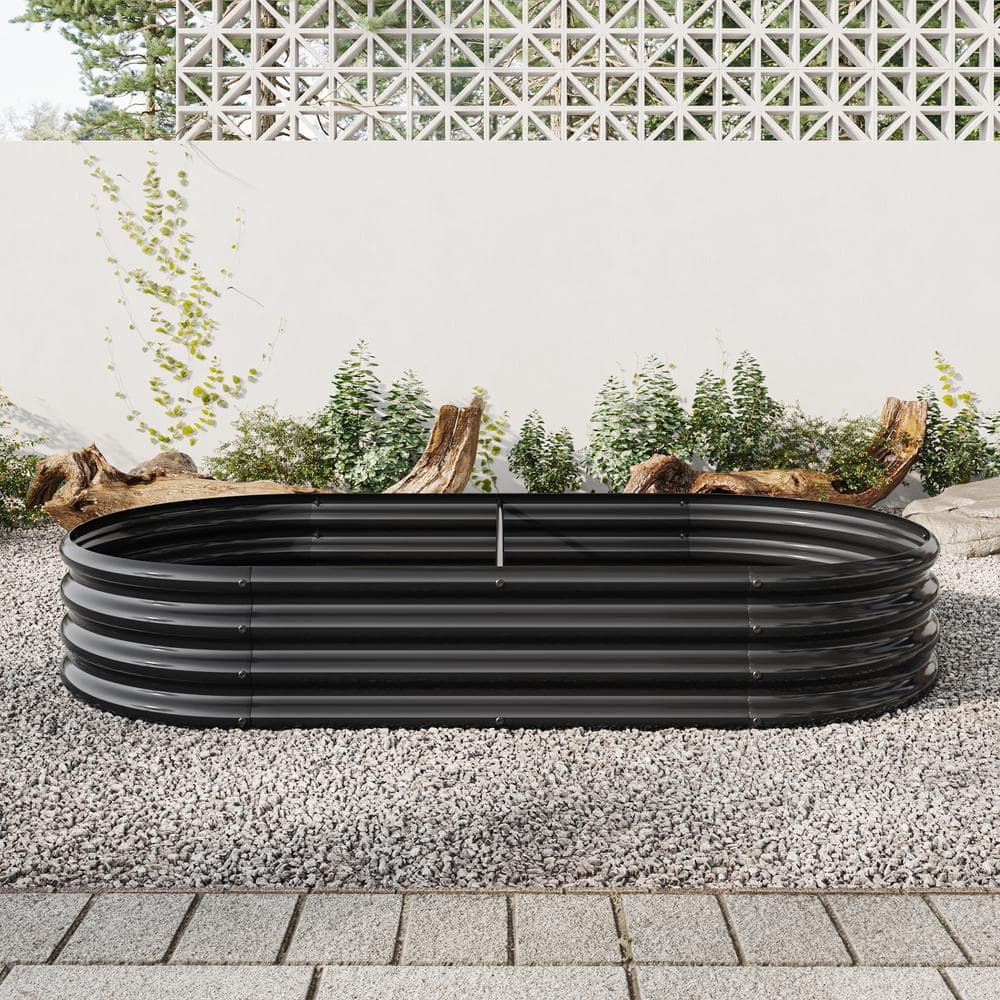 Runesay 70.86 in. L x 35.43 in. W x 11.42 in. H Metal Raised Garden Bed Oval Raised Planter Bed Vegetables Flowers in Black R-AAAISSEBA4