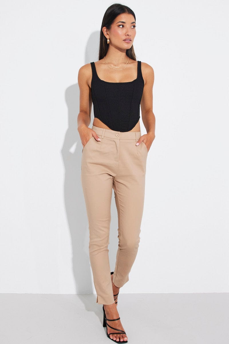 Brown Slim Pants Mid Rise Workwear