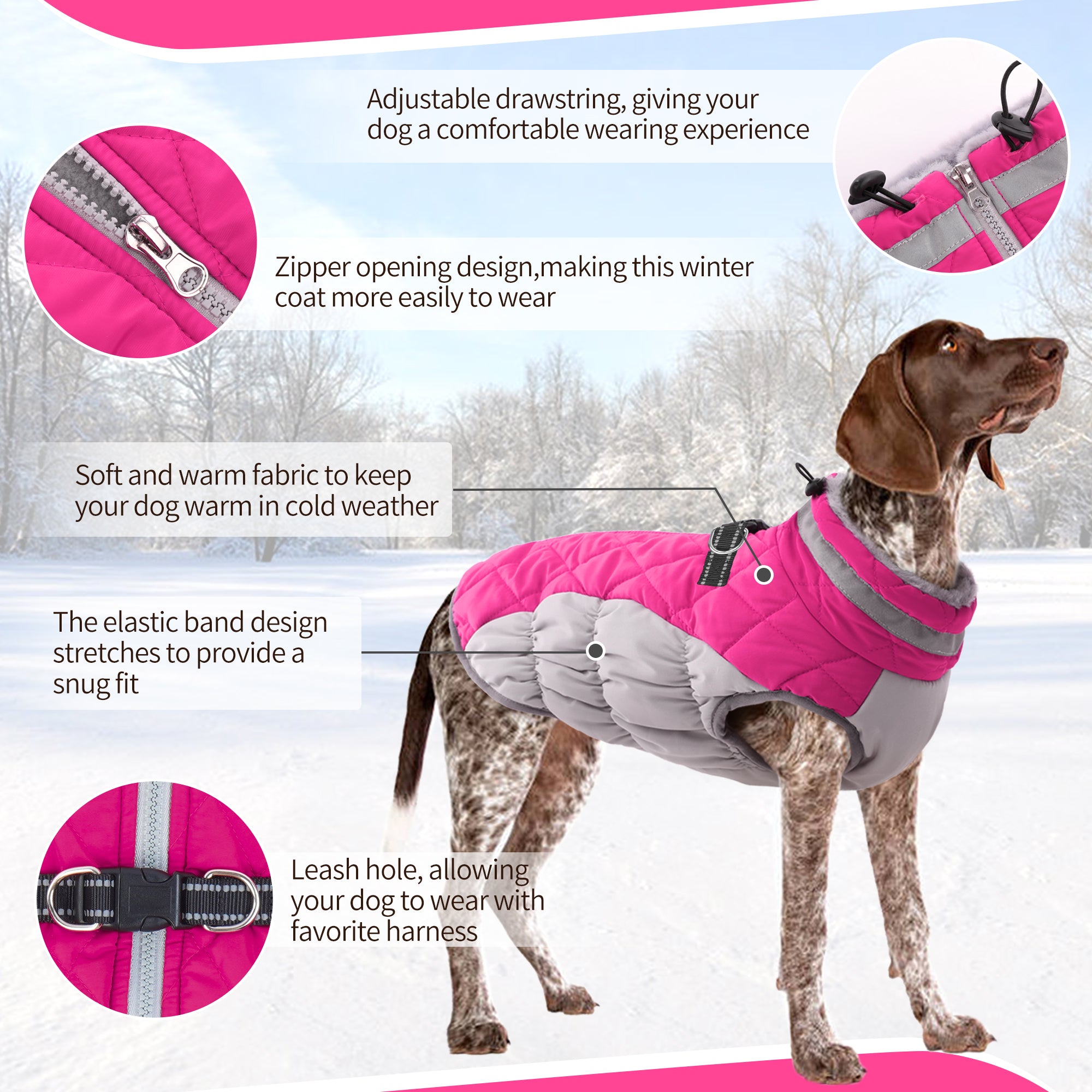 PUMYPOREITY Warm Dog Winter Coat Cold Weather Dog Jacket Windproof Reflective Turtleneck with Neckline D-Ring for Leash Thick Fleece Lining Outdoor Padded Vest for Small Medium Large Dogs