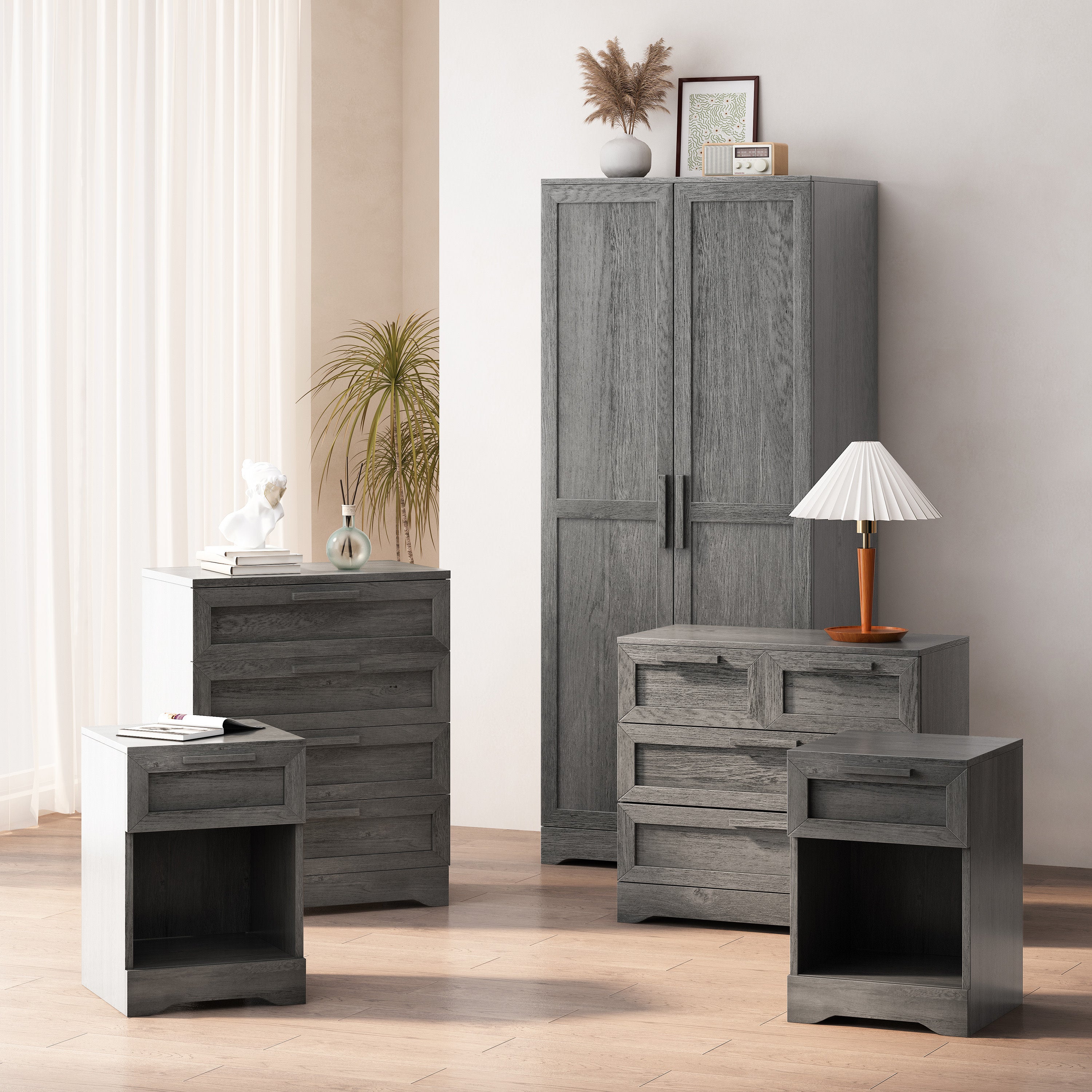 Broxon Rustic 5 Piece 1 Drawer Nightstand Bedroom Set