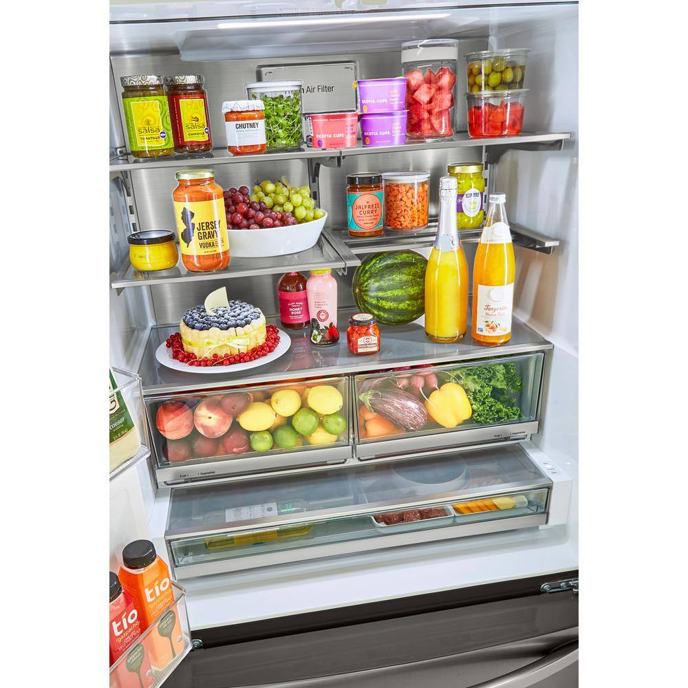 LG 24 cu. ft. French Door Smart Refrigerator Dual Ice with Craft Ice in PrintProof Black Stainless Steel Counter Depth LRFXC2416D