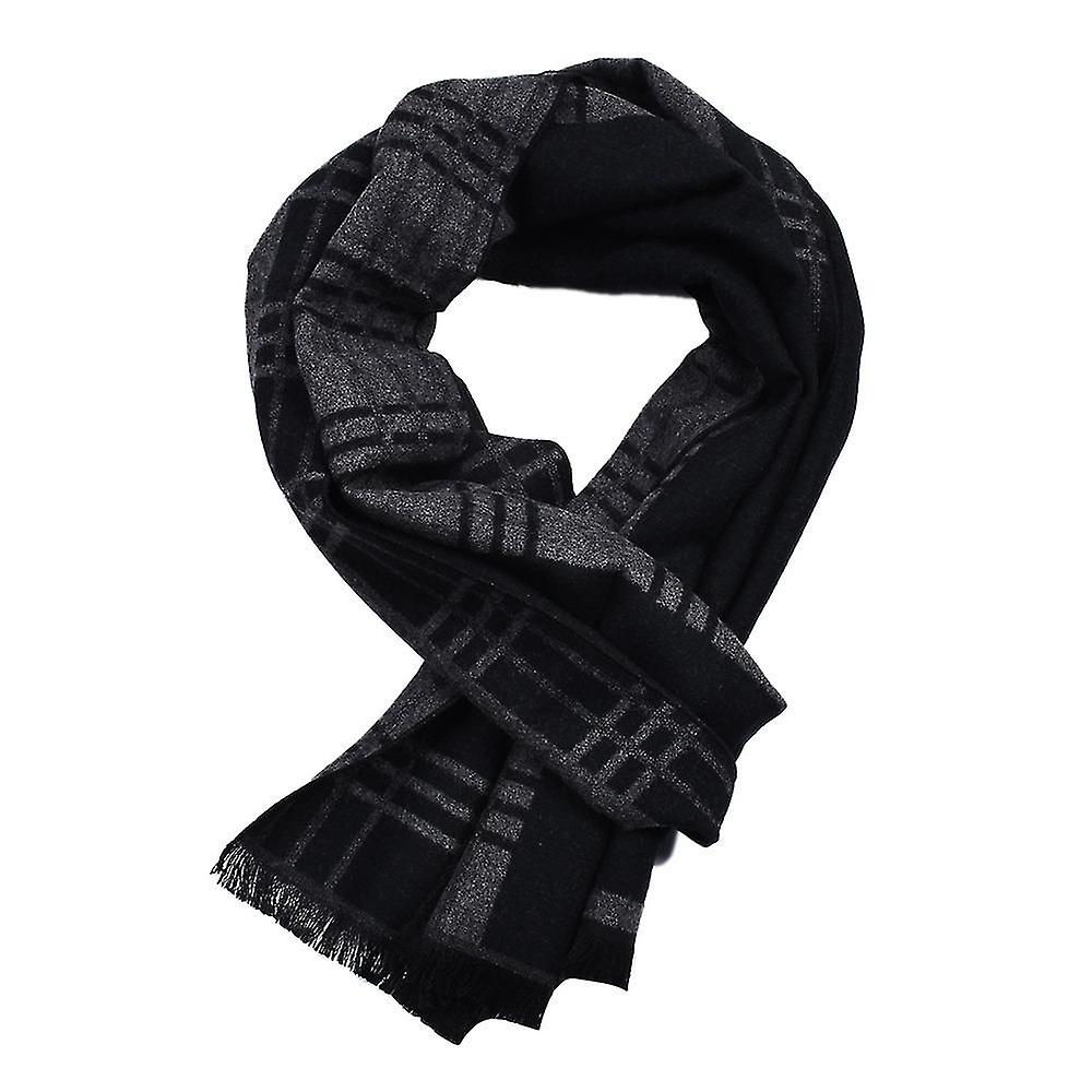 Winter Mens Scarf Cashmere Feel Scarves Warm Soft Fashion Business Plaid Scarf Gifts For Men1pcsblack