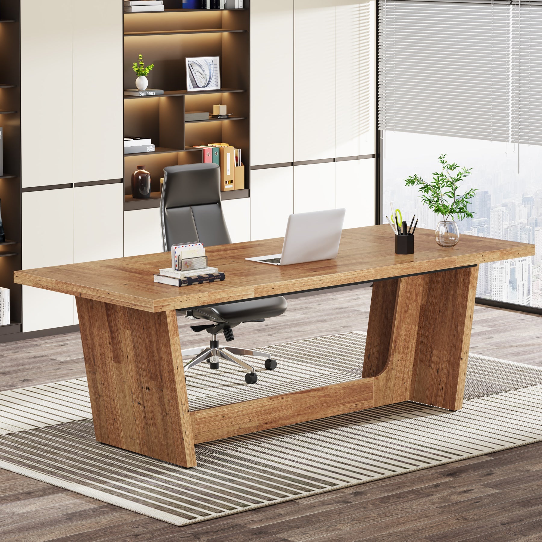 70.8-Inch Executive Desk, Wood Study Computer Desk Writing Table