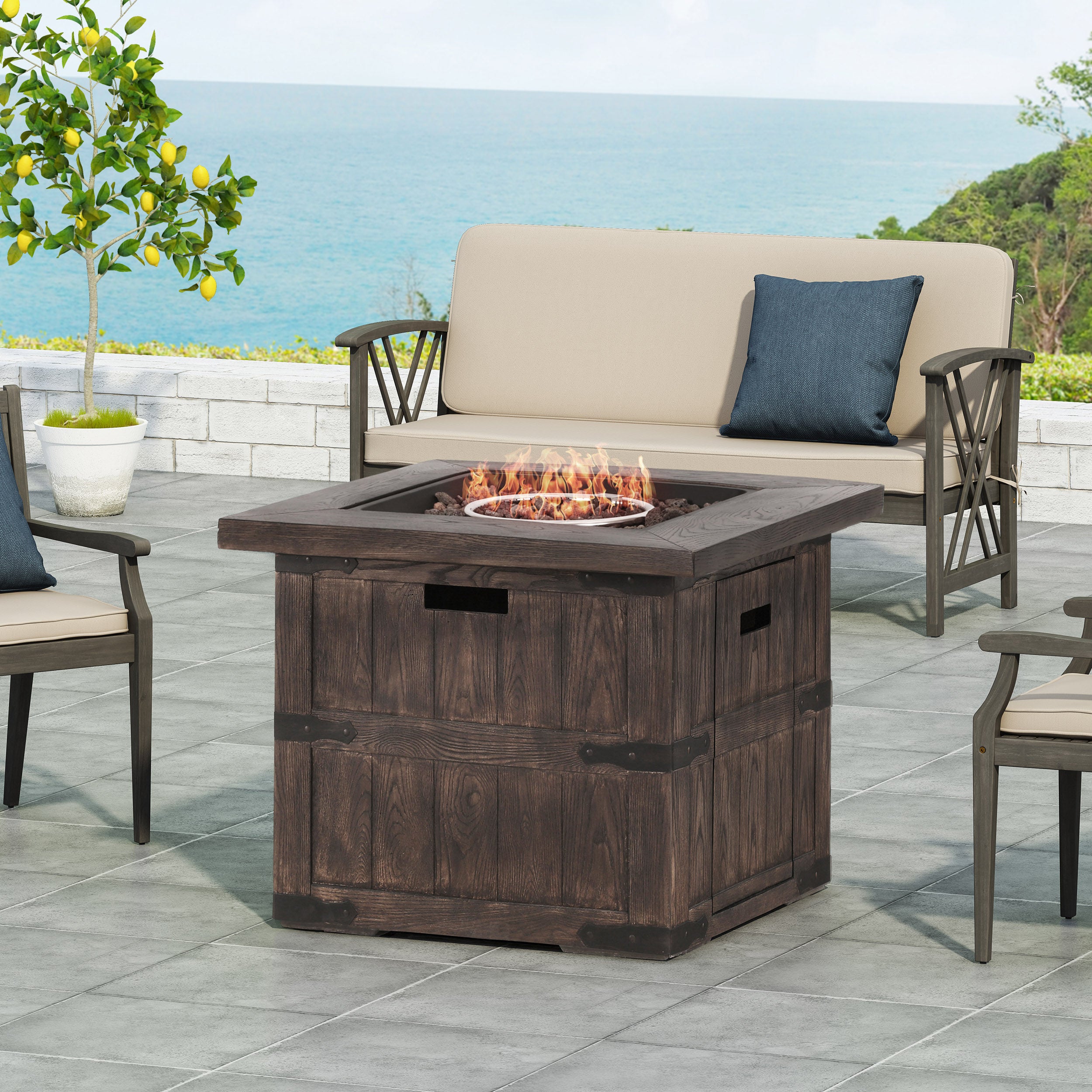 Steinaker Outdoor 40,000 BTU Lightweight Concrete Square Fire Pit