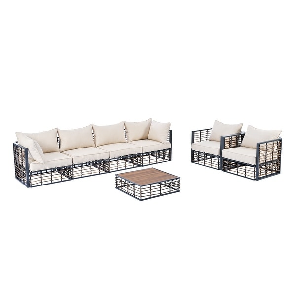 7Pcs Oversize Outdoor Metal Patio Conversation Set with Coffee Table