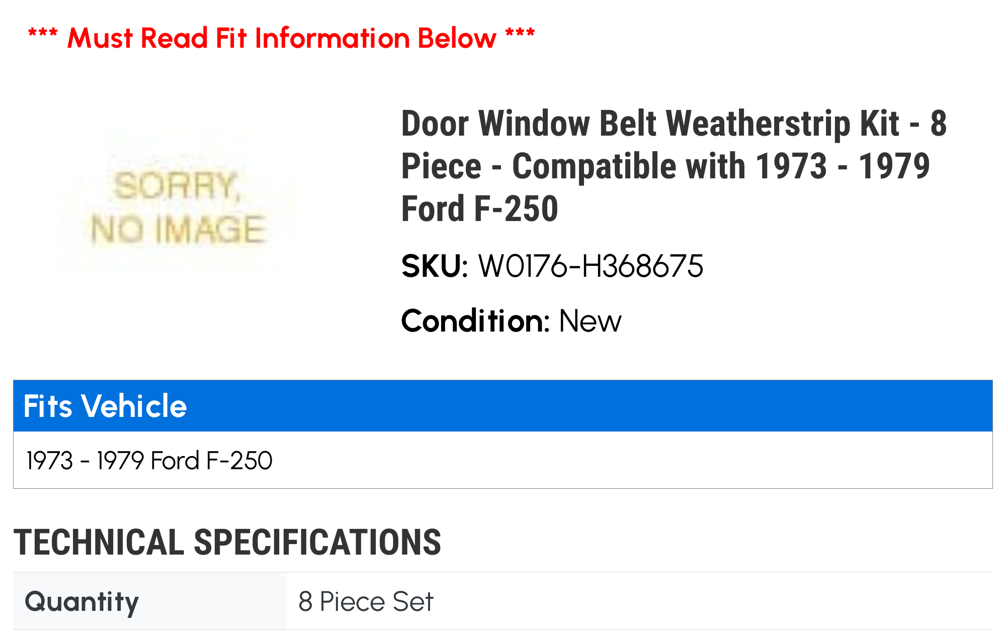 Door Window Belt Weatherstrip Kit - 8 Piece - Compatible with 1973 - 1979 Ford F-250 1974 1975 1976 1977 1978