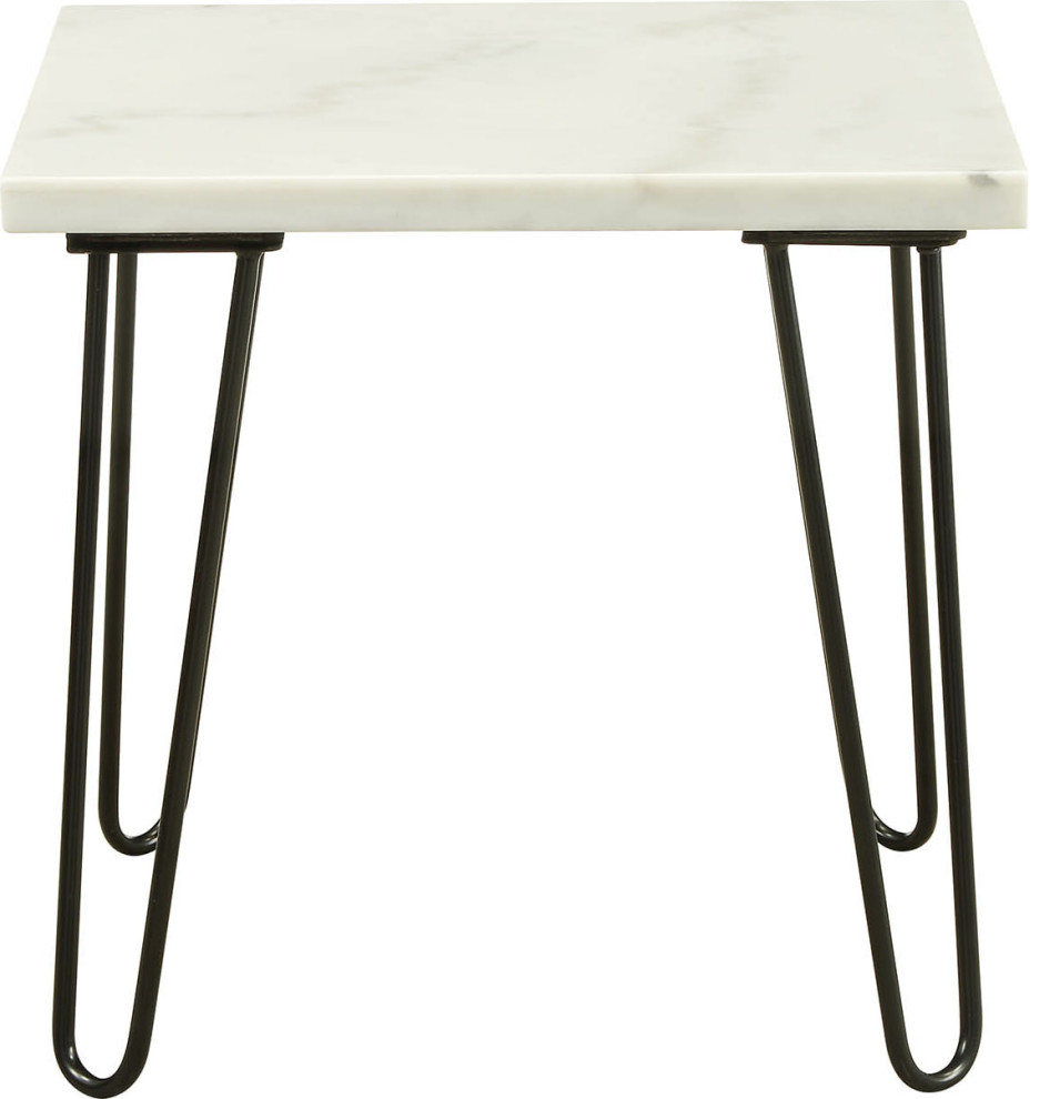 ACME Telestis 22 quotSquare Marble Top End Table in White and Black   Midcentury   Side Tables And End Tables   by Kolibri Decor  Houzz