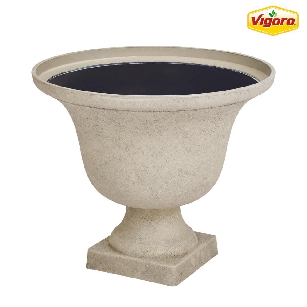 Vigoro 17.8 in. Elise Large White Textured Resin Urn Planter (17.8 in. D x 15 in. H) with Drainage Hole HD1436-598R