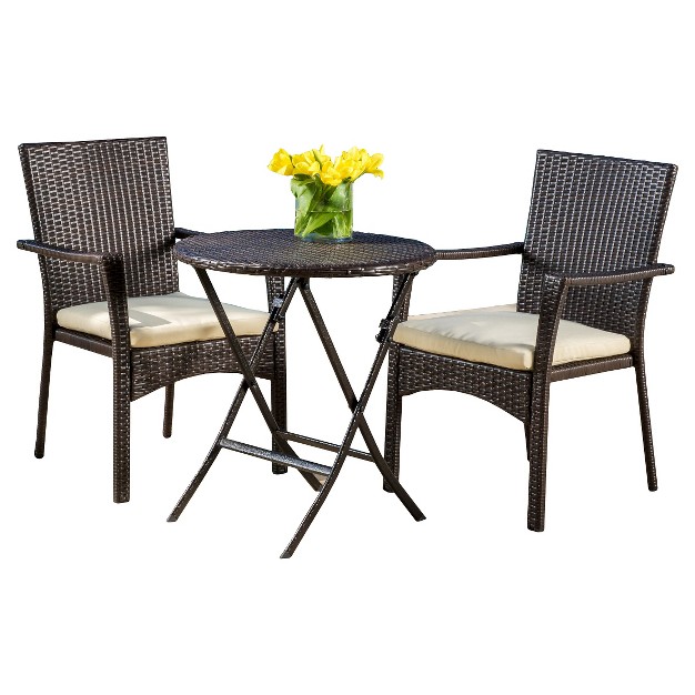 Elba 3pc Wicker Bistro Set With Cushions Brown Christopher Knight Home