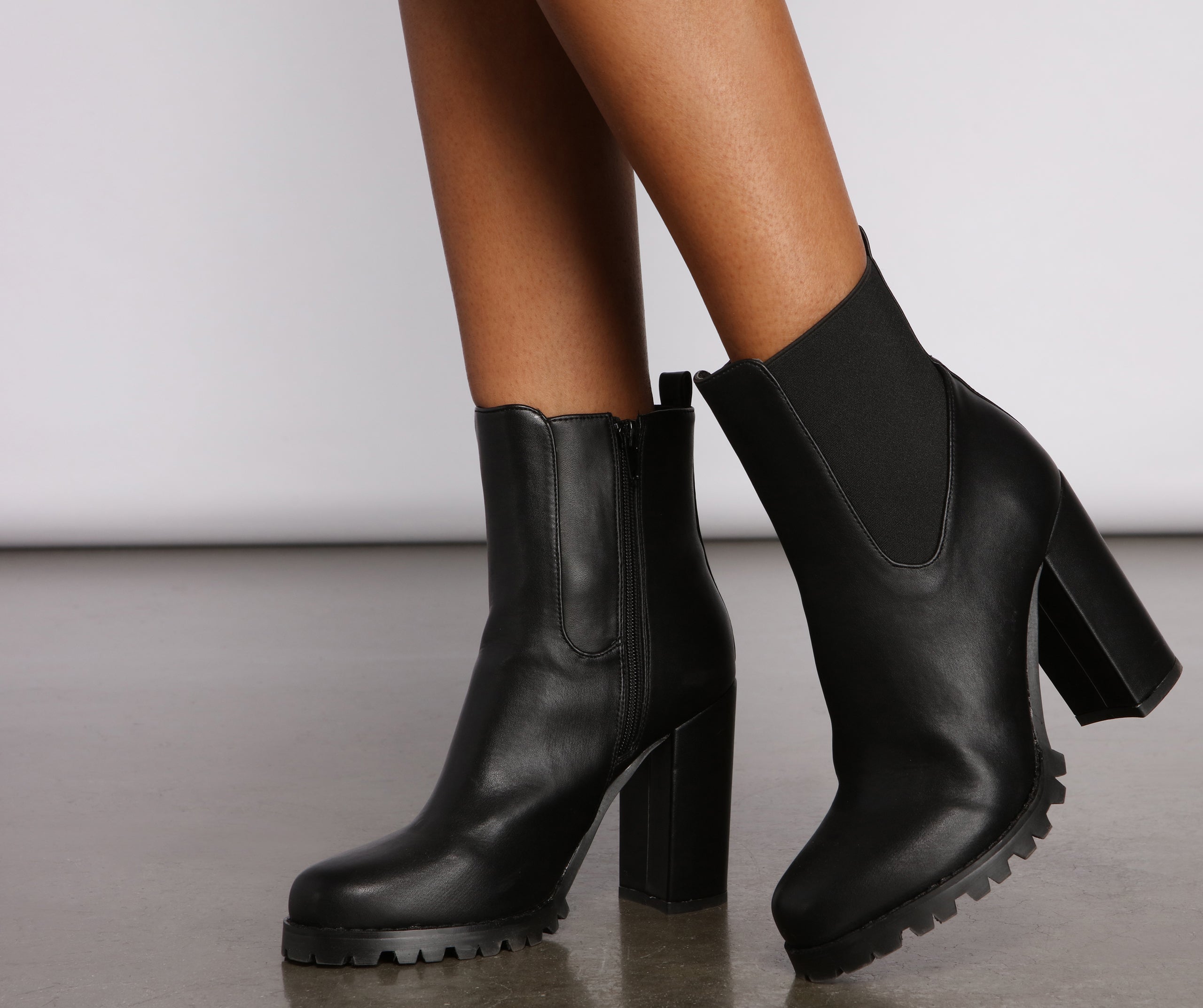 On the Edge Faux Leather Lug Booties