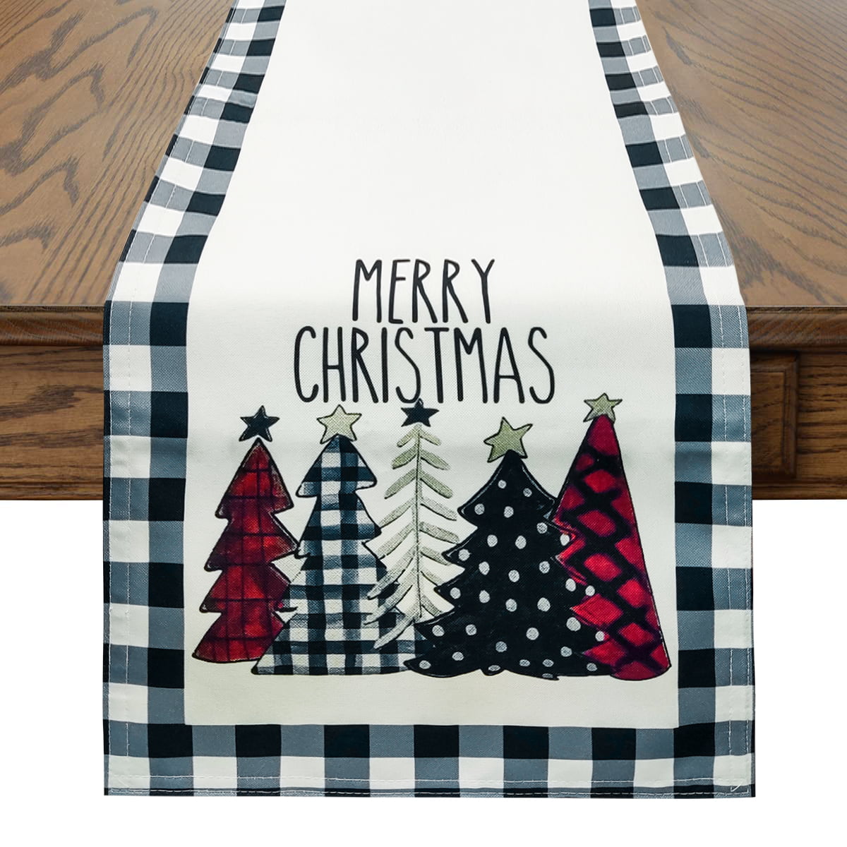 Sanmadrola Christmas Tree Table Runner Buffalo Plaid Table Runners for Merry Christmas Dining Kitchen Table Decorations Seasonal Winter Holiday Farmhouse Decor for Indoor Outdoor Party， 13 x 72 Inches