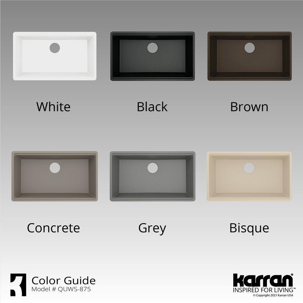 Karran QUWS- 875 Quartz 32.5 in. Single Bowl Undermount Workstation Kitchen Sink in White QUWS-875-WH