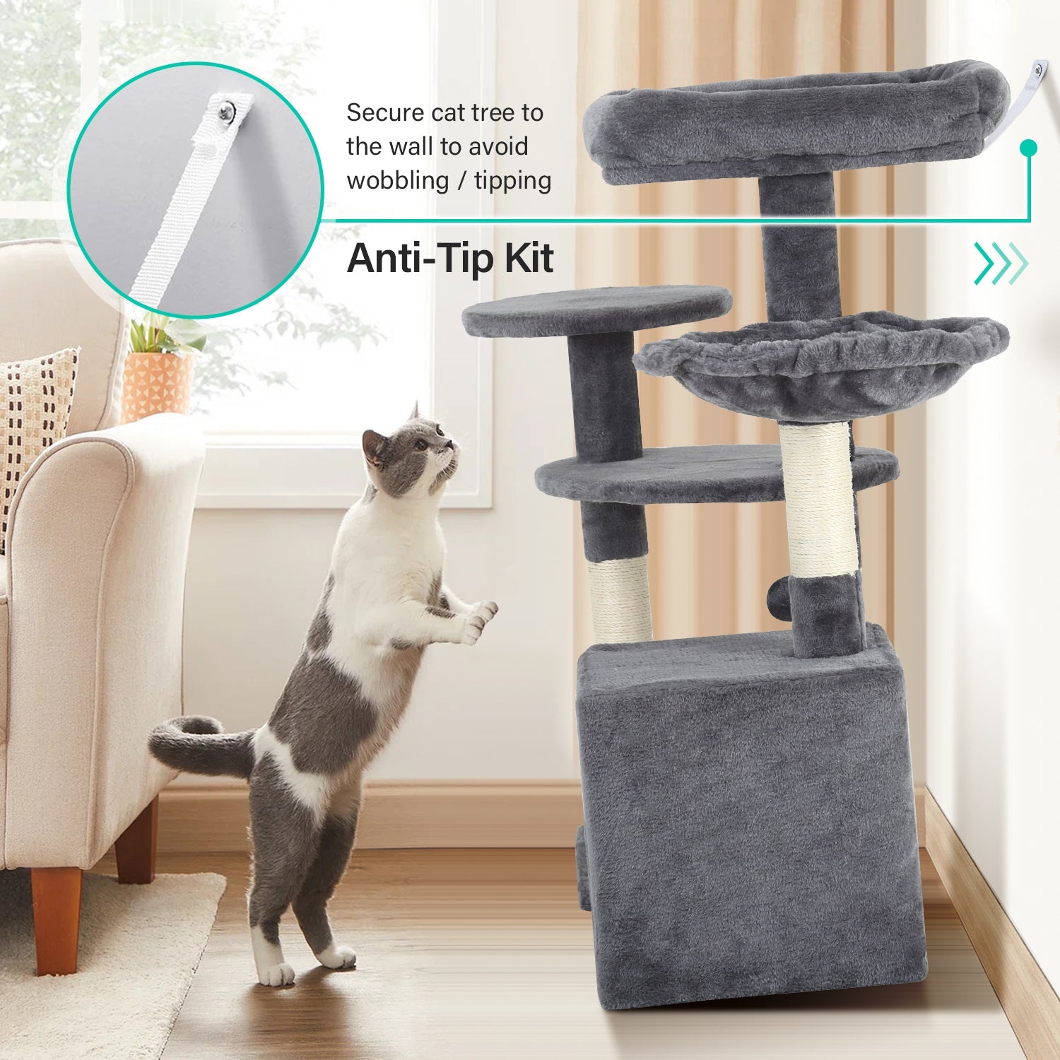 BestPet 33in Cat Tree Cat Tower with Scratching Posts for Indoor Cats,Multi-Level Cat Furniture Activity Center Stand House Cat Condo with Hammock Perch and Kitten Toys Pet Play House,Dark Gray