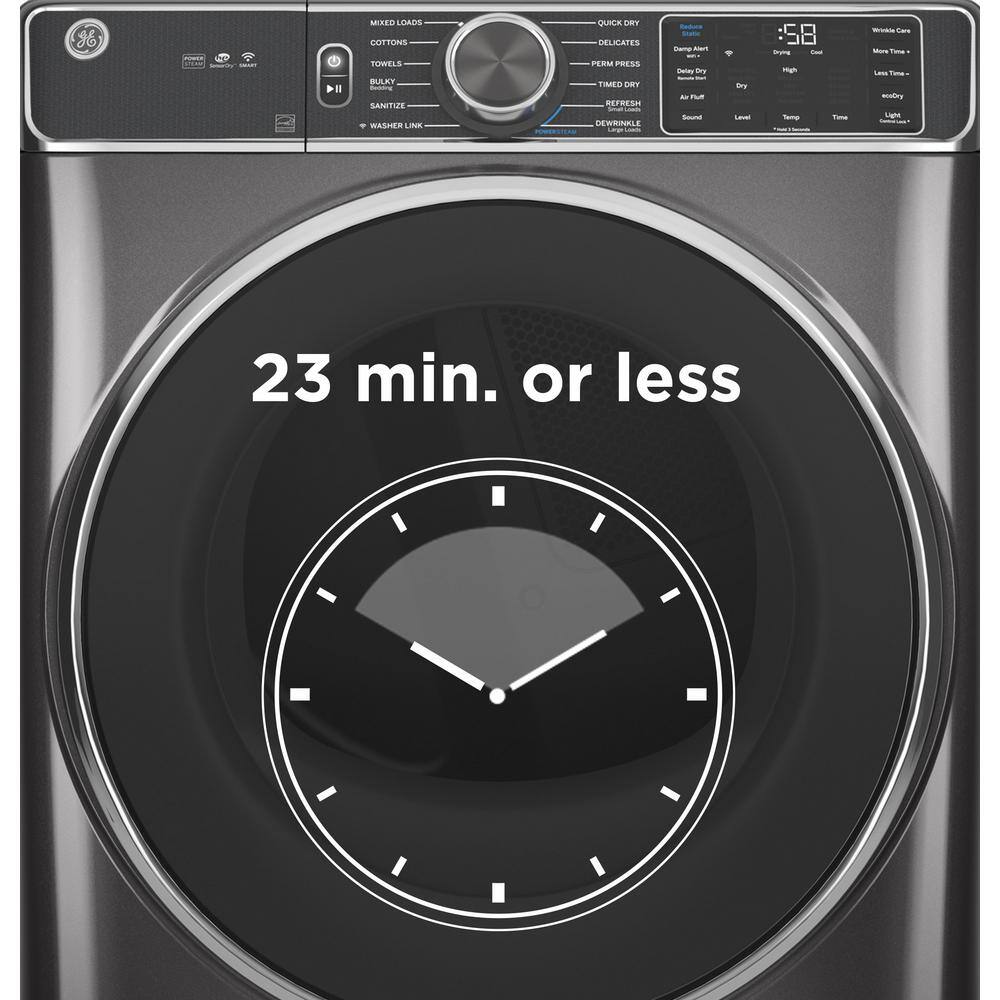 GE 7.8 cu. ft. Smart Front Load Electric Dryer in White with Long Vent and Sanitize Cycle ENERGY STAR GFV55ESSNWW