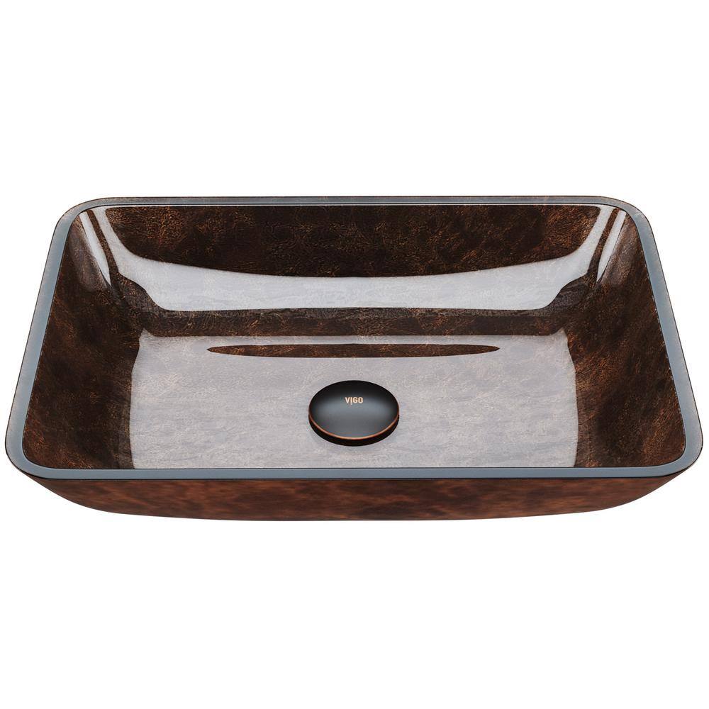 VIGO Donatello Artistic Rubywood Glass 18 in. L x 13 in. W x 4 in. H Rectangular Vessel Bathroom Sink VG07089