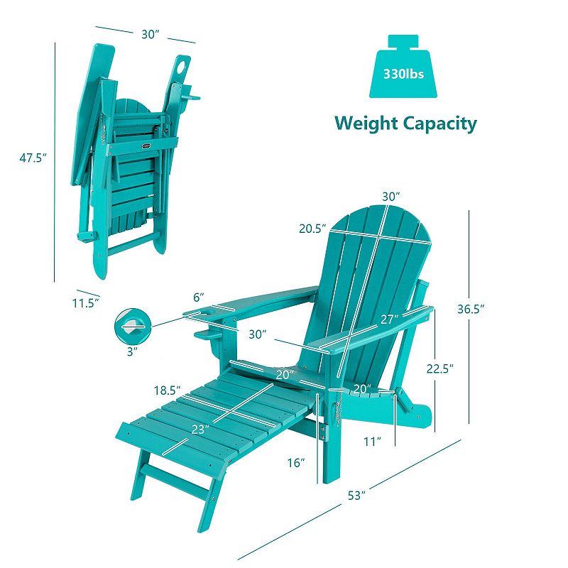 Patio All-Weather Folding Adirondack Chair with Pull-Out Ottoman