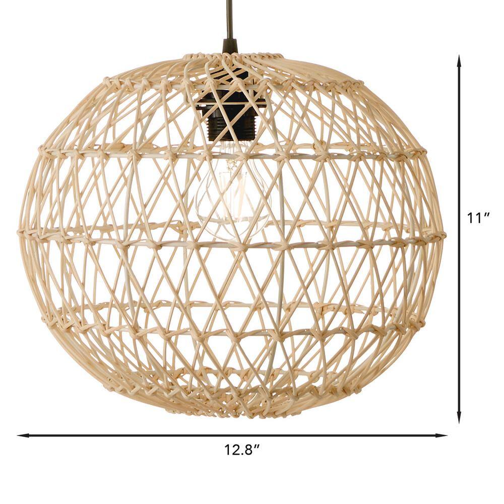 Hampton Bay Ashville 1-Light Brown Rattan Solar LED Outdoor Pendant Light with Remote Solar Panel 99100