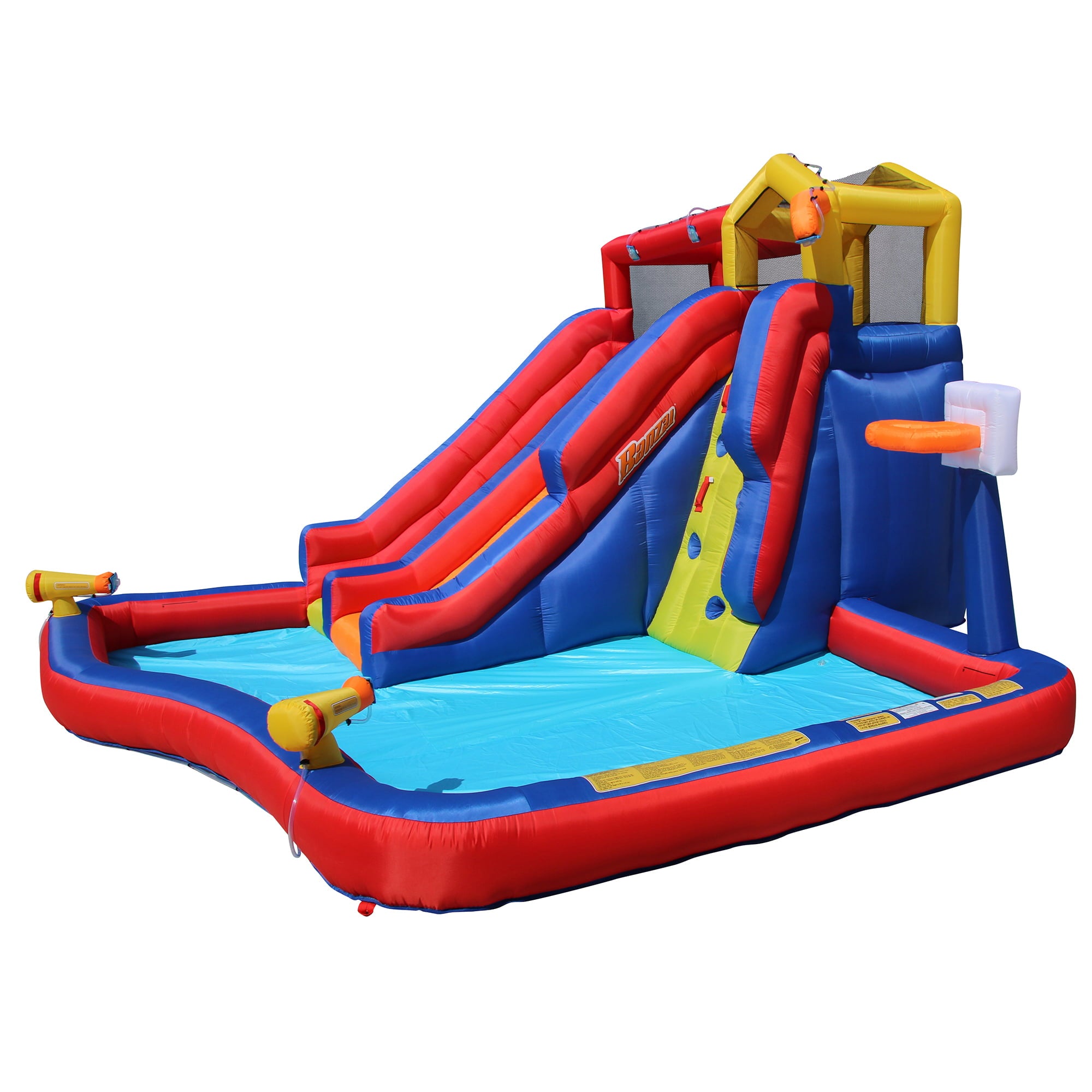 Banzai Twin Falls Kids Giant Colorful Outside Inflatable Water Park Bounce House