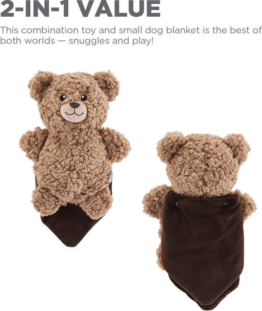 Outward Hound Blanket Buddies Brown Bear Small Blacket Treat and Squeaky Dog Toy， Brown