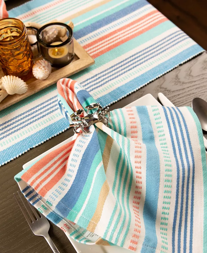 Design Imports Seashore Stripe Fringed Table Runner 13 X 72