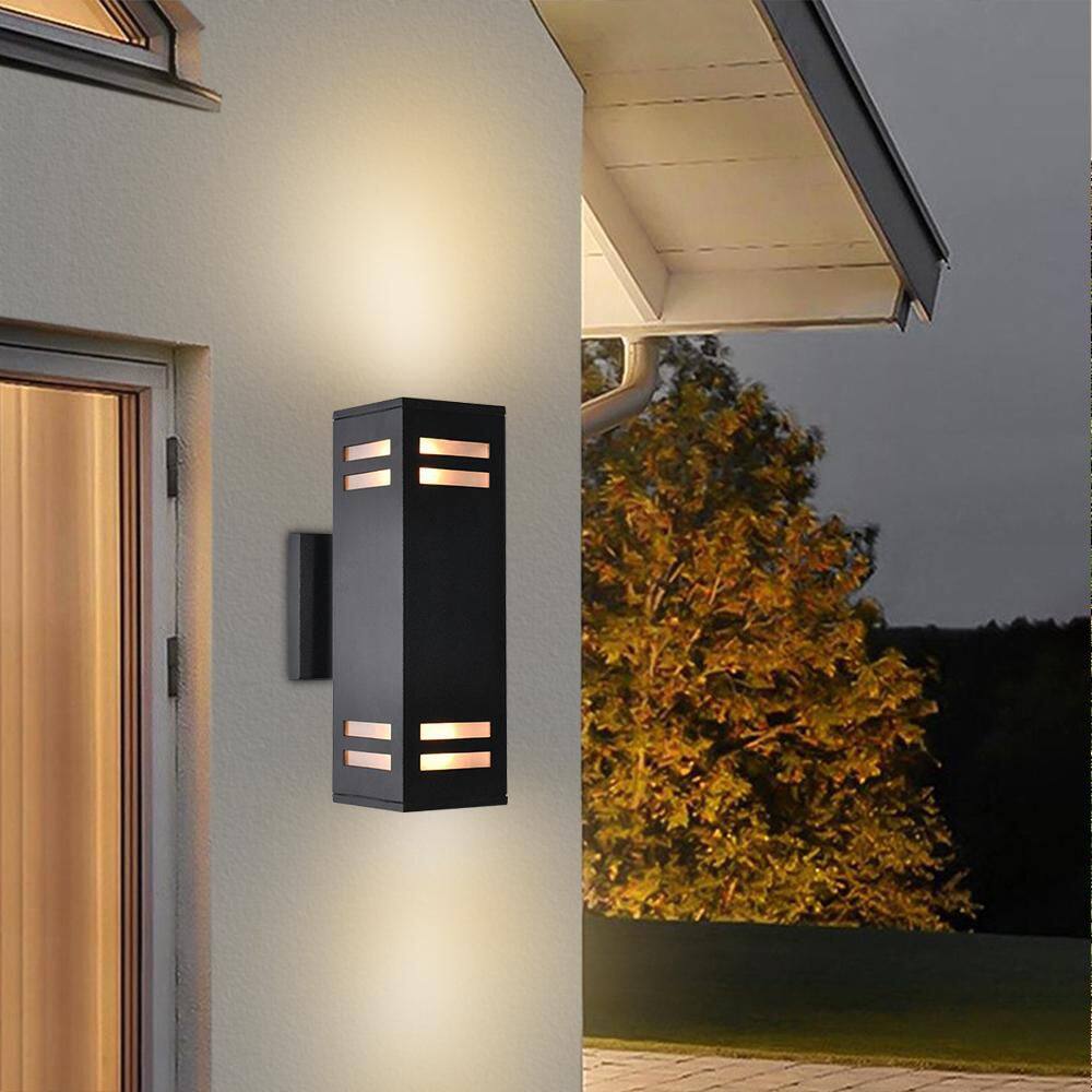 RRTYO 2-Light Matte Black Outdoor Wall Lamp Waterproof Wall Lantern Exterior Sconce Light Fixture for Patio Courtyards Villa 81010000032818