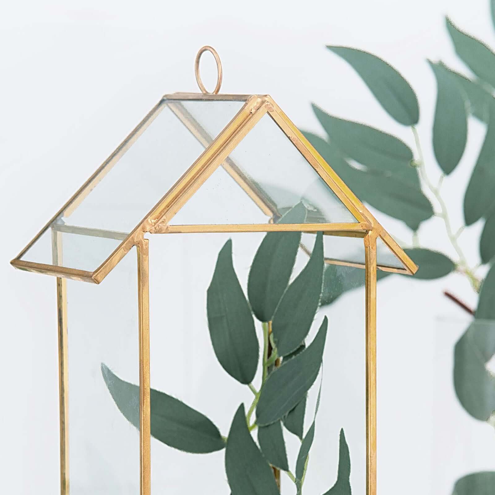 House Lantern Hanging Gold Metal Geometric Glass Terrarium, Multipurpose Air Plants Holder 11