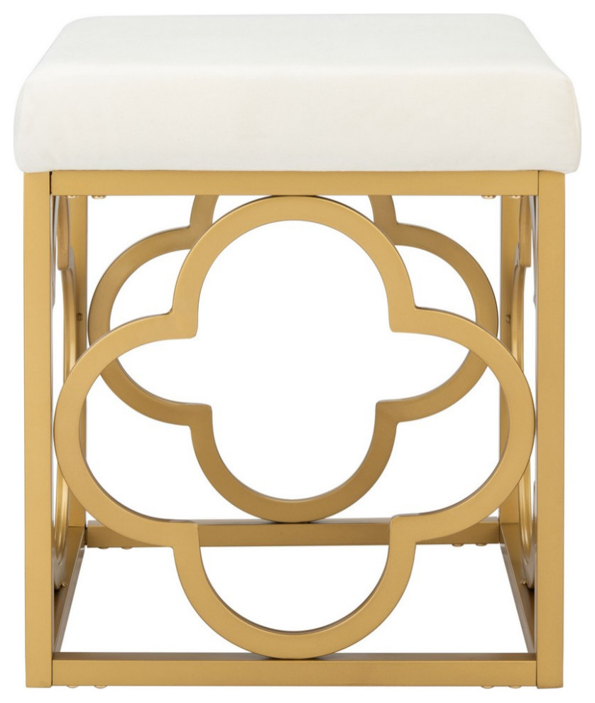 Priya Square Ottoman Creme  x27/ Gold   Mediterranean   Footstools And Ottomans   by AED Luxury Home Decor  Houzz