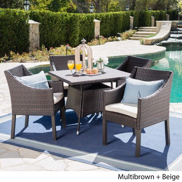 Franco Outdoor 5piece Square Wicker Dining Set with Cushions by Christopher Knight Home