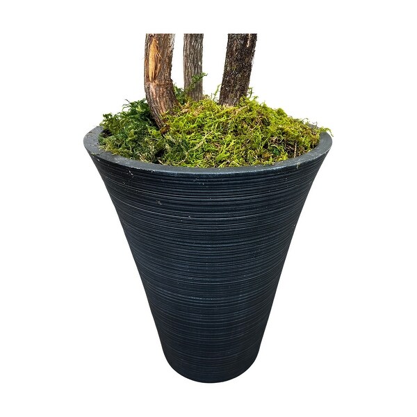 Handmade 6' Artificial Eucalyptus Tree in Designer Ribbed Black Fiberglass Planter