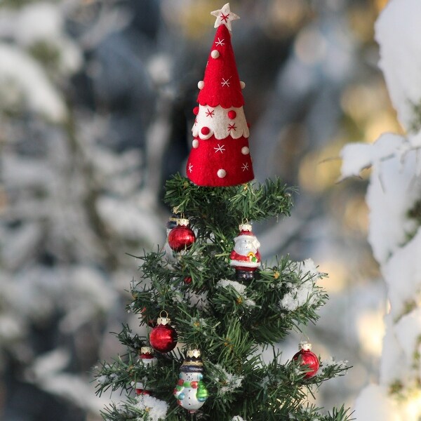 Handmade Felt Christmas Tree Topper or Tabletop Decor，Set of 3 Red