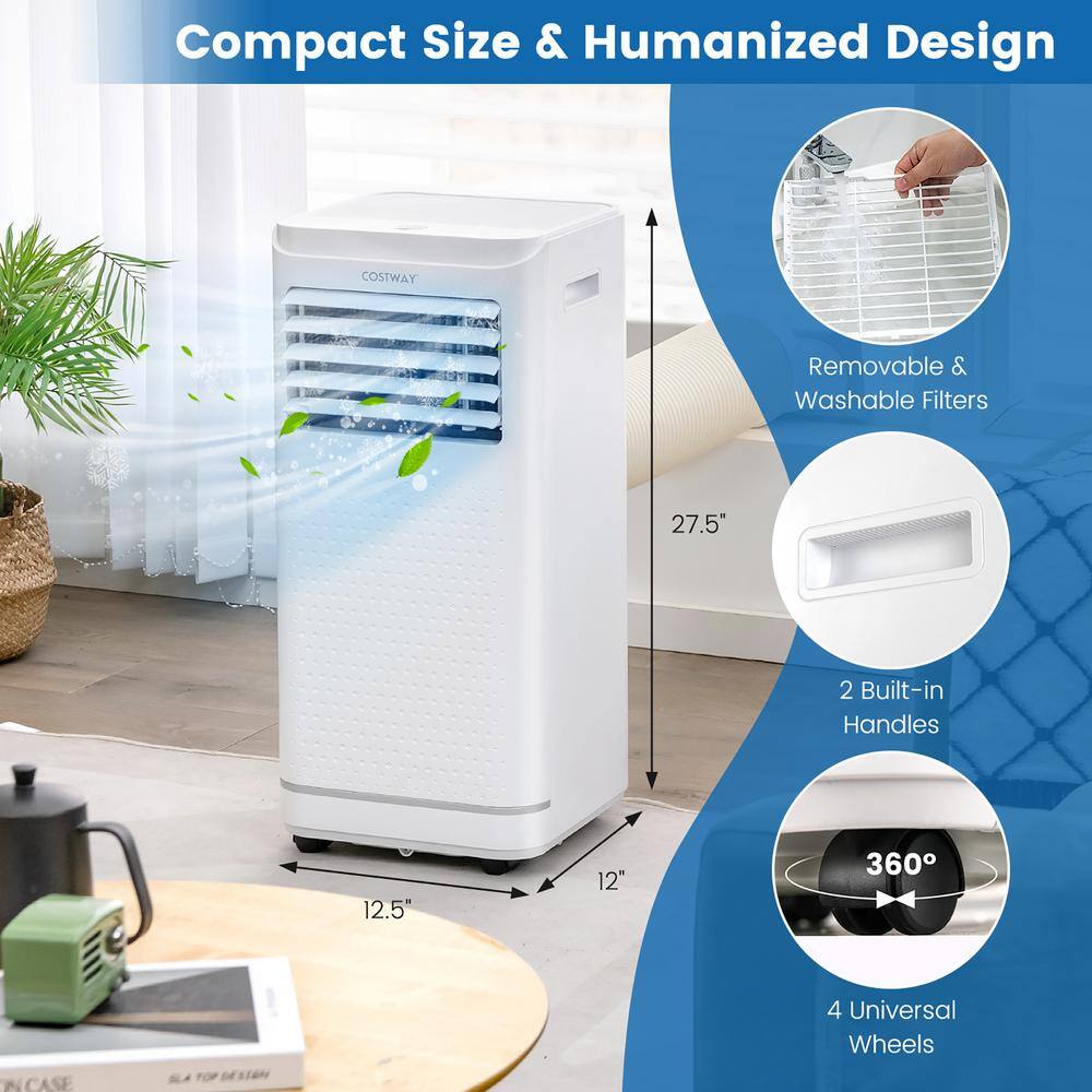 Costway 10000 BTU Portable Air Conditioner Cools 350 sq. ft. with Remote Dehumidifier and Fan Mode in White FP10266US-WH