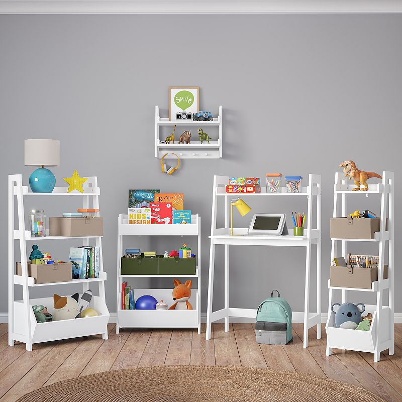 RiverRidge Home Kids 4-Tier Ladder Shelf Toy Organizer and 2 Bins