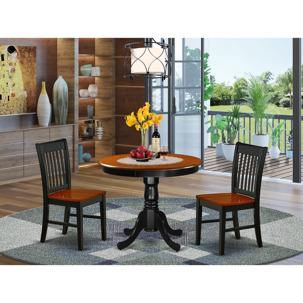 East West Furniture Kitchen Table Set Contains a Round Dining Table and Solid Wood Seat Chairs  Black   Cherry(Pieces Options)