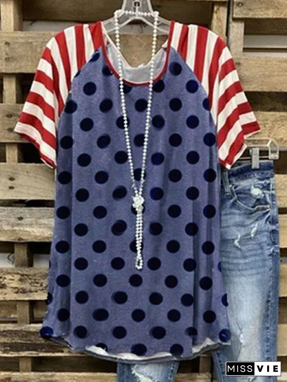 Casual Polka Dots Crew Neck T-shirt