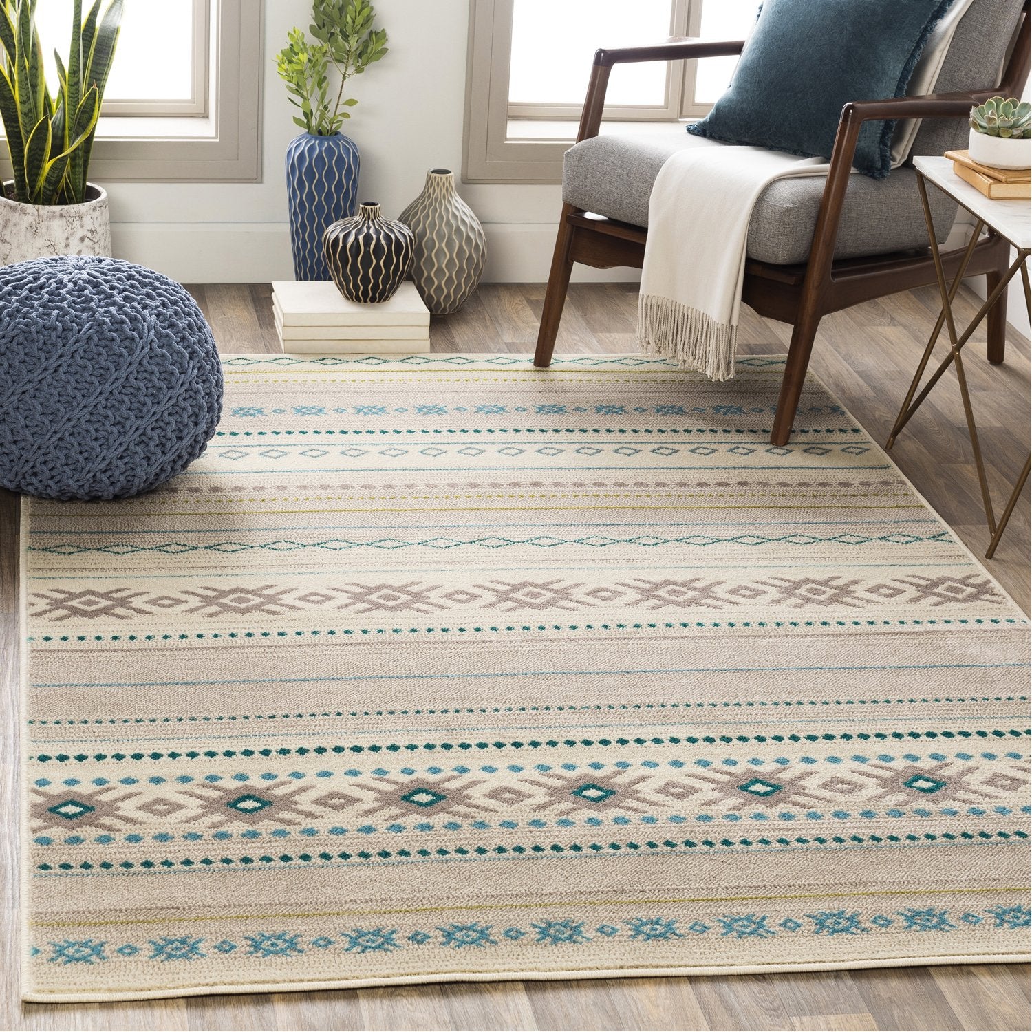 Paramount Rug in Teal, Aqua, Lime, Light Gray, Cream