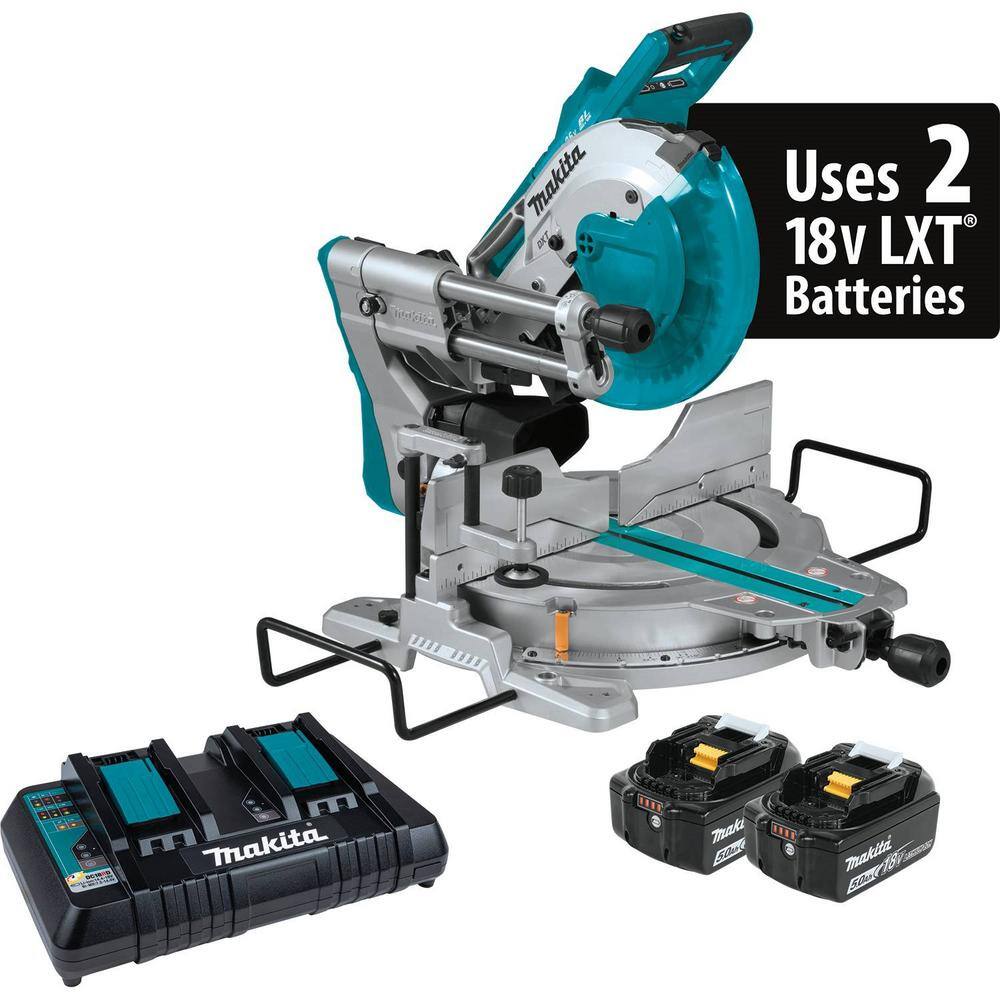 Makita 18V X2 (36V) LXT Brushless 10 in. Dual-Bevel Sliding Compound Miter Saw Kit (5.0Ah) with bonus Folding Miter Saw Stand XSL06PT-WST06