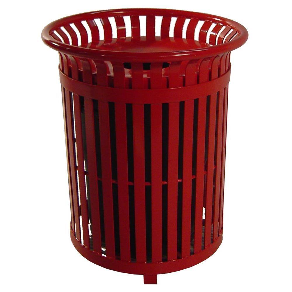 Paris 34 Gal. Red Steel Outdoor Trash Can with Steel Lid and Plastic Liner 461-304-0010