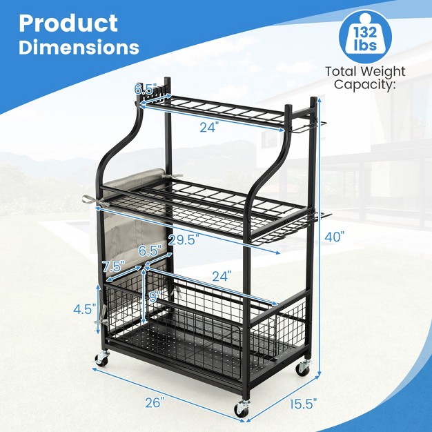 Costway Garden Tool Organizer Cart Yard Tool Storage Racks For Garage Lawn With Wheels